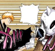 Ichigo kicks Uryū into a Hollow out of annoyance.