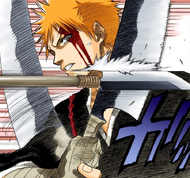 Ichigo blocks Ikkaku's jab.