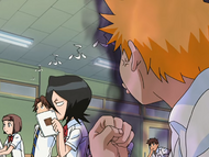 Rukia teases Ichigo for being concerned about Uryū.