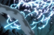 Byakuya uses Byakurai to counter Sode no Shirayuki's attack.