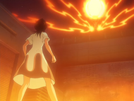 Rukia watches as Goethe forms a large fireball.