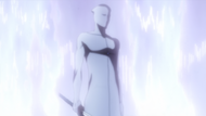 Aizen emerges from the explosion in a new form.