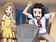 Karin berates Isshin for making lewd jokes.