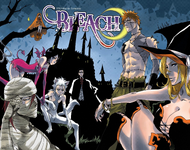 The color spread of chapter 379, featuring several characters dressed up for Halloween.