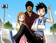 Orihime arrives alongside Tatsuki and Sado.