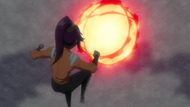 A fireball hurtles toward Yoruichi.