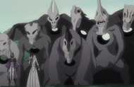 Several large Hollows stand behind Muramasa and Senbonzakura.