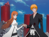 Orihime and Ichigo prepare to depart.