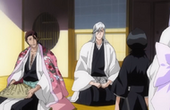 Rukia Kuchiki discusses the Tōjū phenomenon with Shunsui and Ukitake.