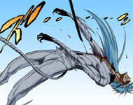 Grimmjow falls off of Ichigo's blade.