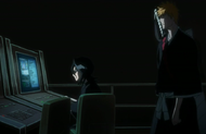 Rukia searches the computer.