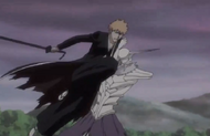 Ichigo attempts to knee Muramasa in the head.