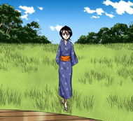 Rukia approaches Ganju and Kūkaku Shiba.