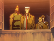 Tōba brings Kariya, Koga, and Ichinose to a house where they can stay.