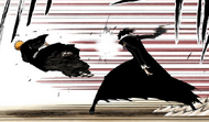 Zangetsu hits Ichigo in the face, sending him flying.