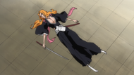 Rangiku lies unconscious after her confrontation with Gin.