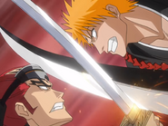 Ichigo crosses blades with Renji.