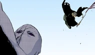 Urahara drops onto Aizen while preparing Shibari, Benihime.