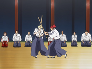 Izuru and Renji spar while practicing Zanjutsu.