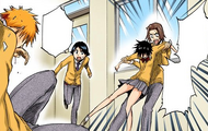 Keigo restrains Tatsuki to prevent her from attacking Ichigo further.