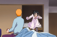 Rukia bursts out of Ichigo's closet.