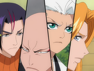 Hitsugaya and the other Shinigami are alerted to the arrival of Arrancar.