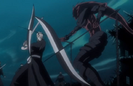 Izuru blocks Kazeshini's attack.