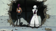 Yoruichi and Hitsugaya examine the scene.