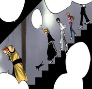 Koganehiko leads Yoruichi and the others into Kūkaku Shiba's house.