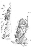 Kon hides from Kenpachi Zaraki in Hanatarō Yamada's body.