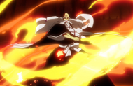 Yamamoto unleashes the flames of his Shikai.