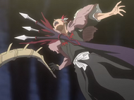 Gesell slashes Renji's chest with three spears.