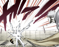 Ichigo narrowly avoids Zangetsu's Deadly Darts attack.