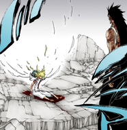 Kenpachi watches Gremmy's body explode.