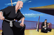Ikkaku prepares to resume his sparring with Iba.