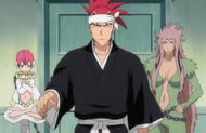 Renji walks in with Saru and Hebi.