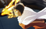 Yoruichi attacks Yhwach with an electrical variant of Raiōken.