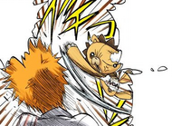 Kon swipes Ichigo in the face for his lack of reaction.