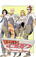 Ikkaku, Yumichika, Hitsugaya, Rangiku, and Renji on the cover of Chapter 197.