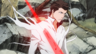 Aizen is attacked by Kisuke Urahara.