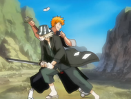 Urahara cuts off half the remaining blade of Ichigo's Zanpakutō.