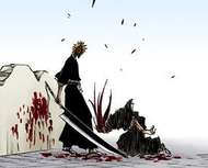 Renji collapses after being defeated by Ichigo.