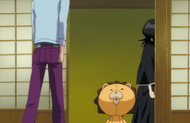 Kon grins broadly as Rukia and Ichigo leave.