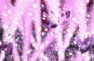 Byakuya destroys the pieces of Äs's dome with a strengthened Senbonzakura.