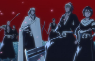 Ikkaku and the other Shinigami confront the Sternritter.