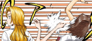 Rangiku repels Keigo without looking at him.