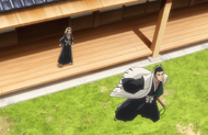 Rangiku protests as Isshin departs to investigate the deaths in Naruki City.