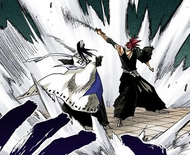 Renji blocks Byakuya's attempt to use Senka on him.