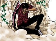 Sado recovers from a strong blow dealt by Renji.