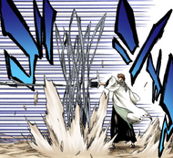 Aizen stops Zabimaru with a single hand.